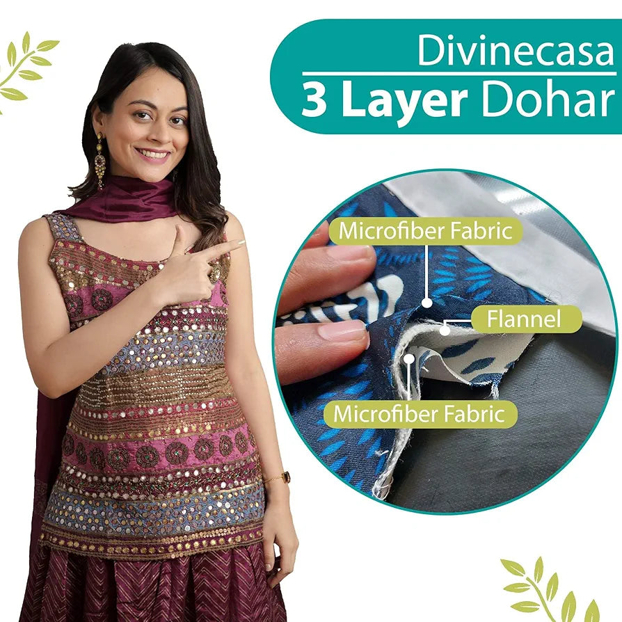 Divine Casa 120 GSM Microfiber Single Dohar | Soft & Lightweight Throw Blanket | Cozy & Breathable | All-Season Comfort | 210 x 140 CM | Abstract Geometric Pattern | Olive Green & Teal