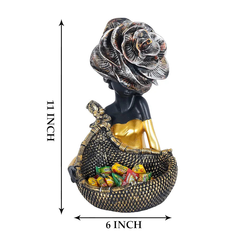 zart Resin African Tribal Lady with Basket Showpiece for Home Decor Showpiece, Home Shelves Decorative Showpiece , 10 cm , 7 cm