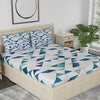 Huesland by Ahmedabad Cotton 186 TC King Size Bedsheet Cotton with 2 Pillow Covers | White, Blue & Beige