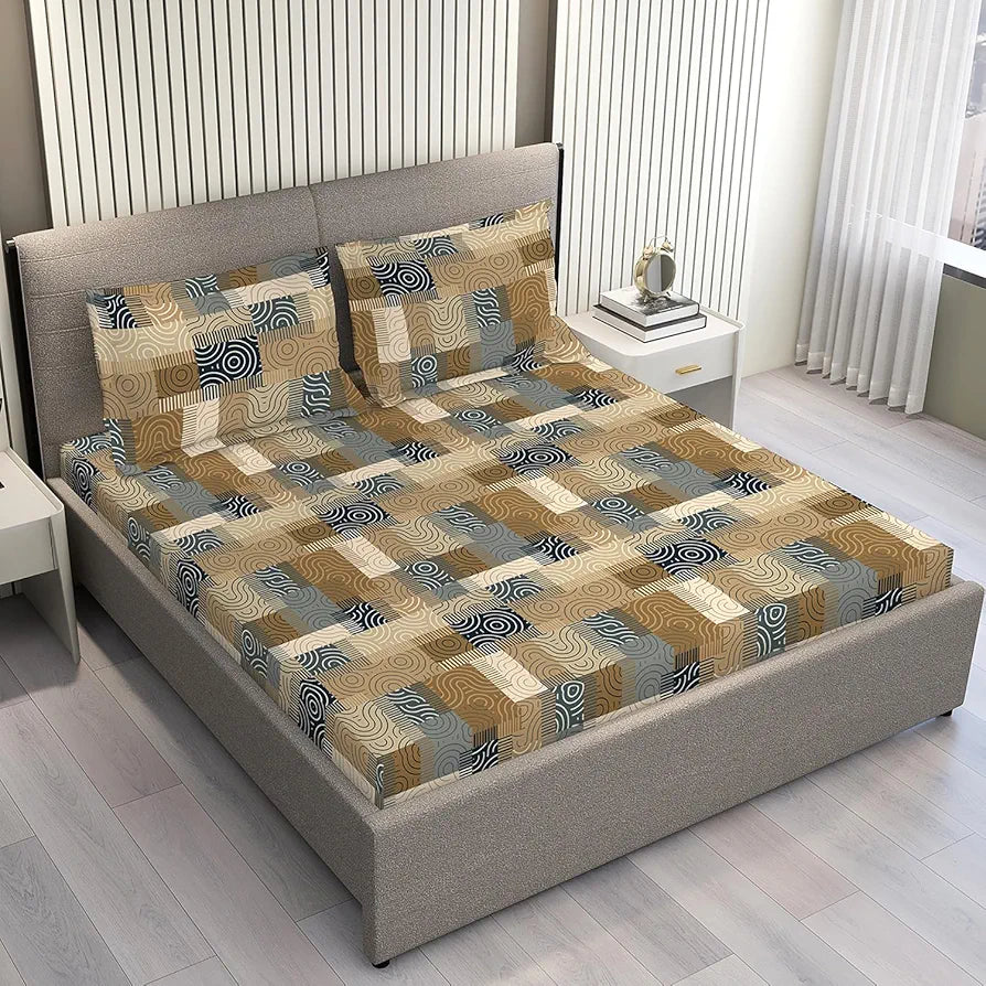 Layers Basicx 100% Cotton Bedsheet Set for All Seasons - Lightweight, Moisture Absorbent, Machine Washable & Easy to Care - Gift for Housewarming & More - 120 TC - Queen Size 