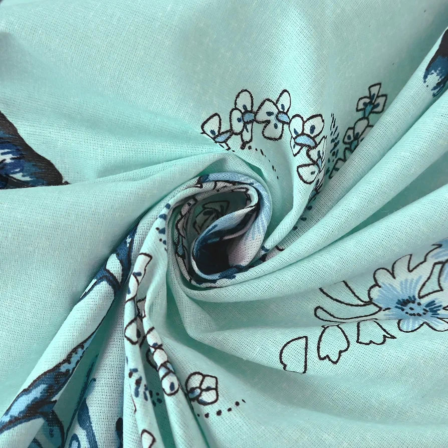 Divine Casa Bedsheet for Single Size Bed 144 TC Cotton Bedsheet for Single Size Bed with 1 Pillow Cover  Floral Frost Blue Cotton Bedsheet