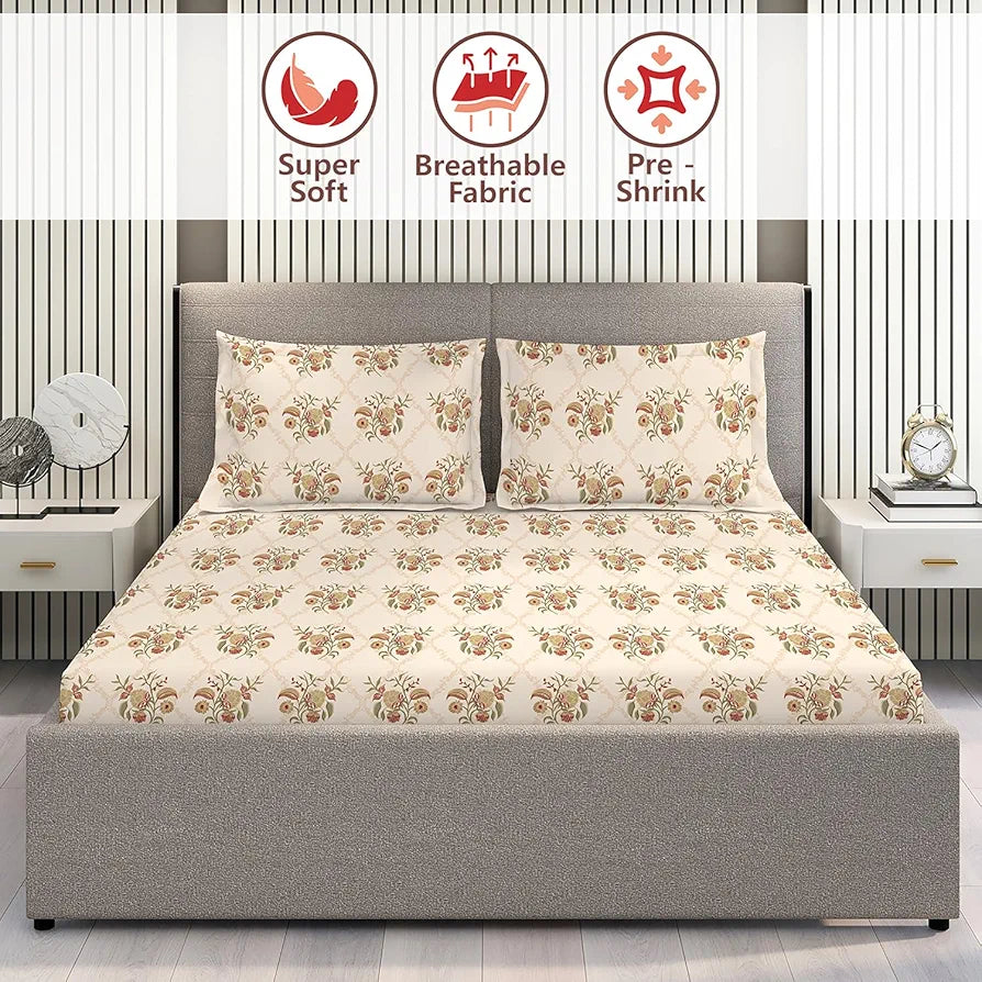 Layers Home Easy 100% Cotton Bedsheet Set for All Seasons - Lightweight, Moisture Absorbent, Machine Washable & Easy to Care - Gift for Housewarming & More - 144 TC - King Size 