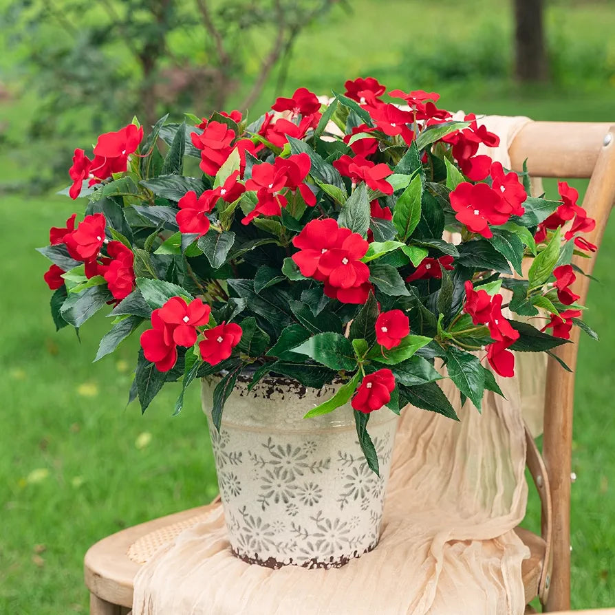 Uqueeten Artificial Impatiens Bouquet Flowers for Outdoors Silk Faux Flowers for Outdoor Impatiens Plants Decor Indoor Planters Kitchen Planters and Balcony Decorations 4PCS 