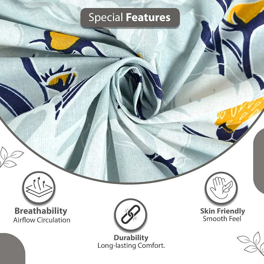 Divine Casa 100% Cotton Bedsheet for Single Bed, 144 TC Bedsheet Single Size Bed Cotton with 1 Pillow Cover 