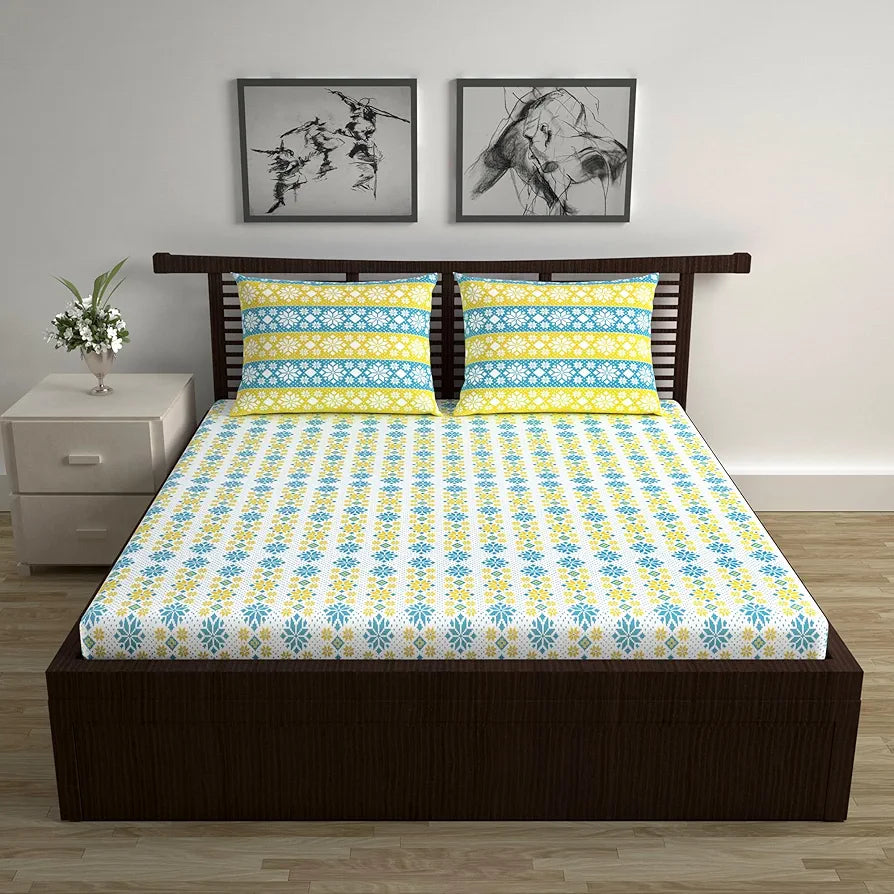 Divine Casa Double Fitted Elastic Bedsheet | Poly Cotton, Wrinkle-Free & Breathable | Soft and Durable Bed Sheet with Elasticated Corners for Secure Fit on Double Beds