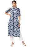 Janasya Women's Blue Crepe Digital Printed Kurta with Pant