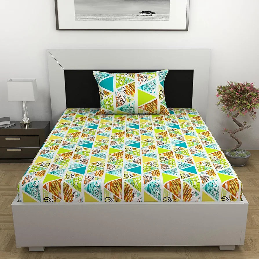 Divine Casa 100% Cotton Bedsheet for Single Bed, 144 TC Bedsheet Single Size Bed Cotton with 1 Pillow Cover 
