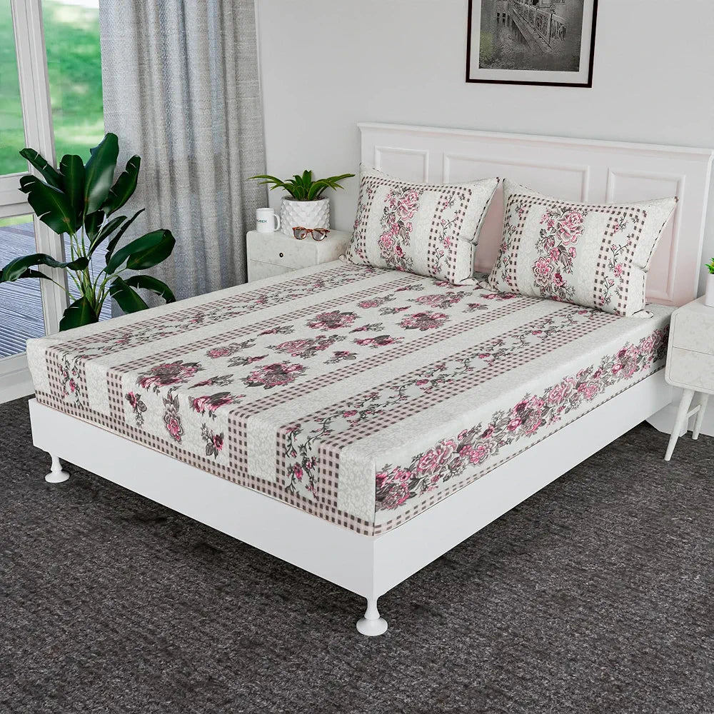Kuber Industries 100x108 Inch Cotton Bedsheets for Double Bed with 2 Pillow Covers | Daily Use Easy to Wash & Maintain Double Bedsheet Cotton Fabric | Spain Flower Lining -Green