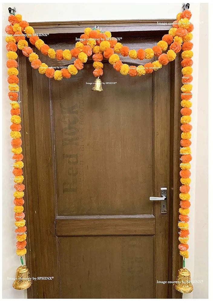 SPHINX ARTIFICIAL MARIGOLD FLUFFY FLOWER GARLANDS DOOR TORAN SET/DOOR HANGINGS - LIGHT & DARK ORANGE