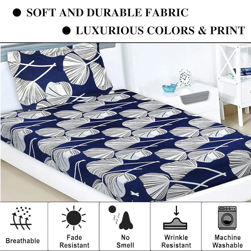 Kuber Industries Cotton Single Bedsheet with 1 Pillow Cover | Wrinkle Free Bedsheet for Kids Room | Patta Design | Blue