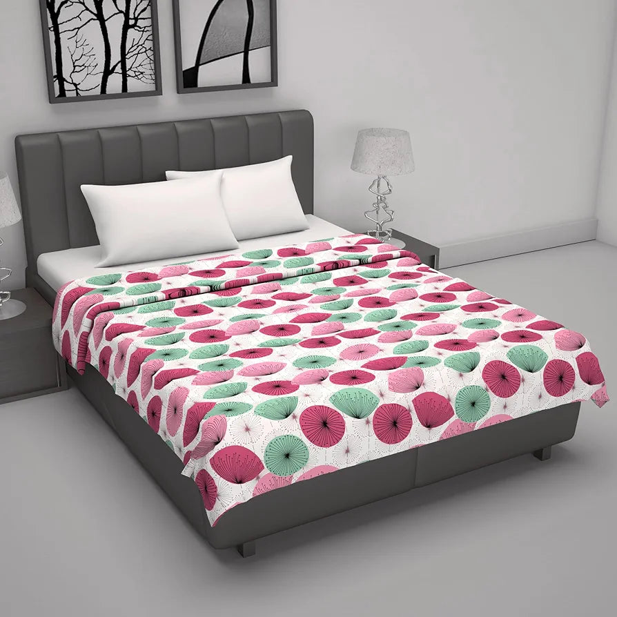 Divine Casa 100% Cotton Double Bed Dohar | Ultra-Soft AC Blanket | Lightweight Summer Quilt | Reversible Floral Print | 220 x 205 CM, Rose Pink