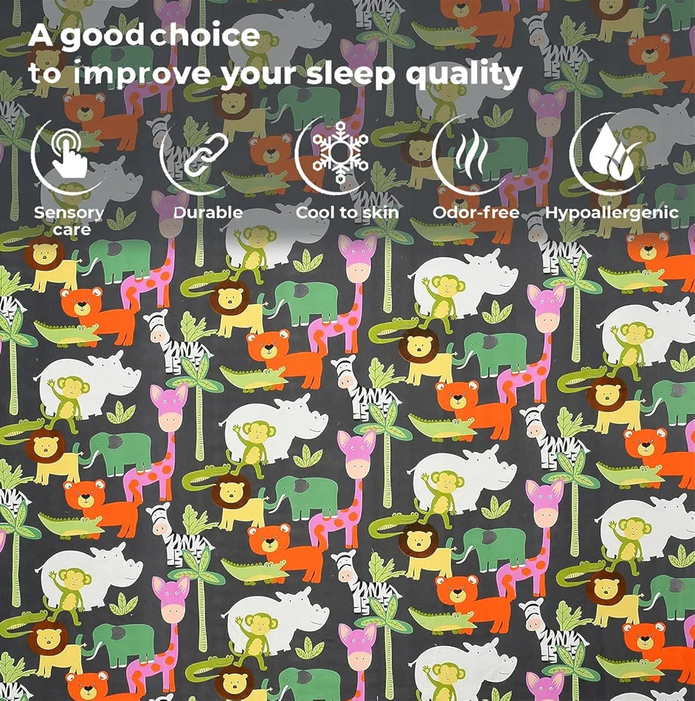 FRESH FROM LOOM Glace Cotton Hypoallergenic Elastic Fitted Bed Sheet with 1 Pillow Cover,Cartoon Printed,Bedsheet for Kids Room Boys Girls,Animal),300 TC,Multicolor