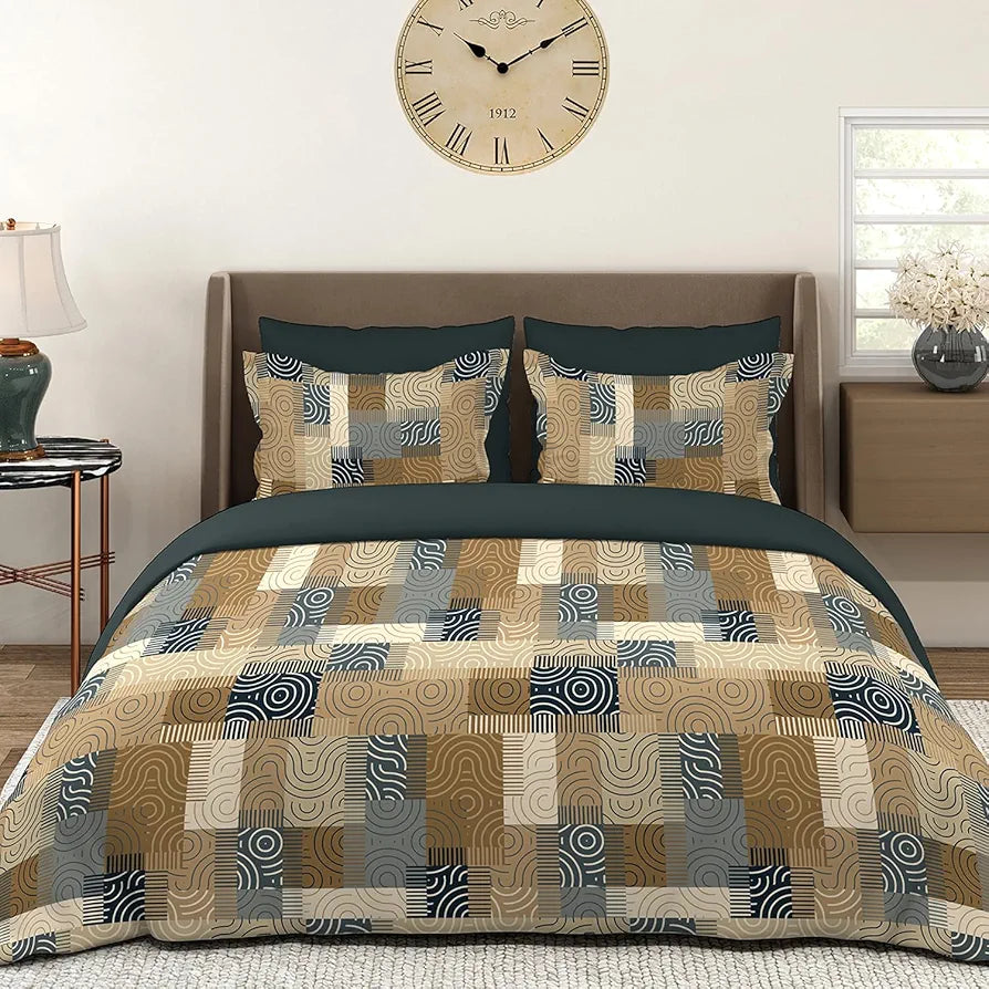 Layers Basicx 100% Cotton Bedsheet Set for All Seasons - Lightweight, Moisture Absorbent, Machine Washable & Easy to Care - Gift for Housewarming & More - 120 TC - Queen Size 