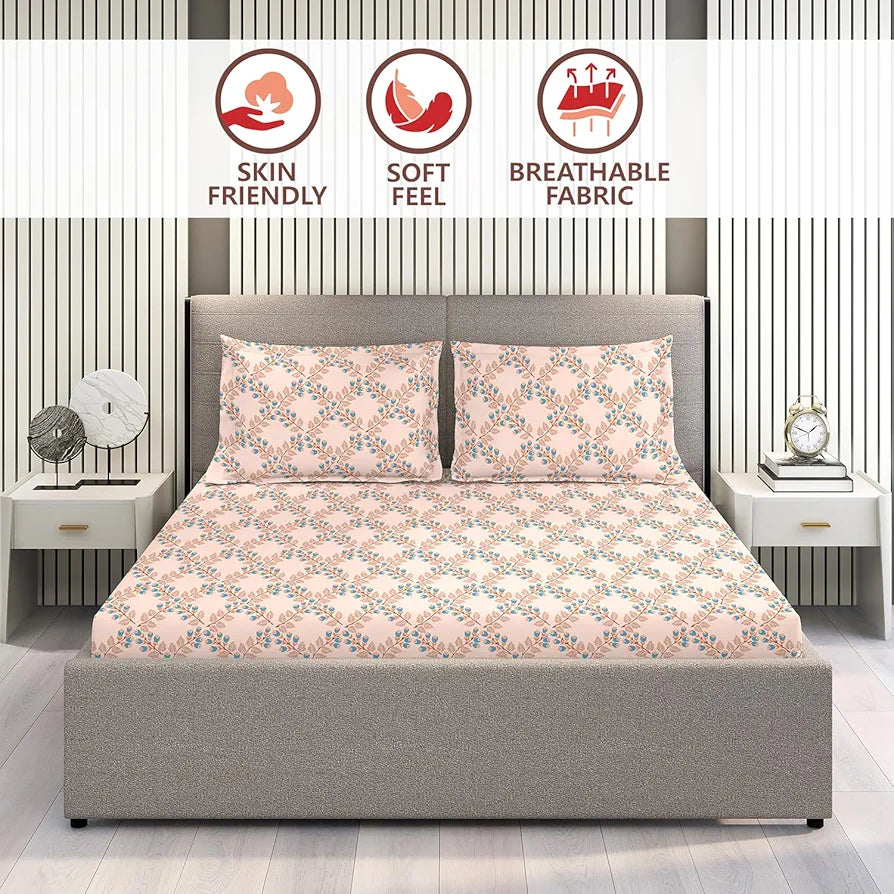 Layers Marigold 100% Cotton Bedsheet Set for All Seasons - Lightweight, Moisture Absorbent, Machine Washable & Easy to Care - Gift for Housewarming & More - 144 TC - King Size 