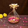 Metal Lotus Tealight Candle Holder with Base of Urli Bowl Gold