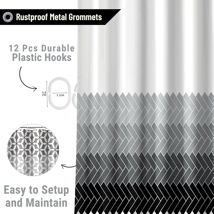 HOMETHREADS Embrace Luxury with Our 6-Feet Long Premium Polyester Shower Curtain with 12 Hooks for a Lavish Bathroom 