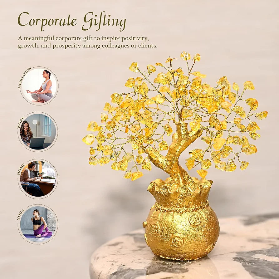 ZAICUS Lucky Feng Shui Citrine Tree, Crystal Tree of Life, Bonsai Money Tree, Gold Crystal Ornaments, Healing Gemstone Tree for Prosperity, Positive Energy, Good Luck Gift 
