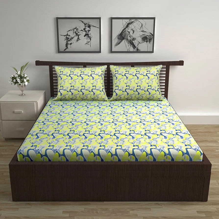 Divine Casa 144 TC Pure Cotton Double Bed Bedsheet with 2 Pillow Covers | Smooth & Comfortable for Daily Use | All-Weather Coziness & Bedroom Style | Size 222 x 254 CM | Mosaic Bloom | Yellow Blue
