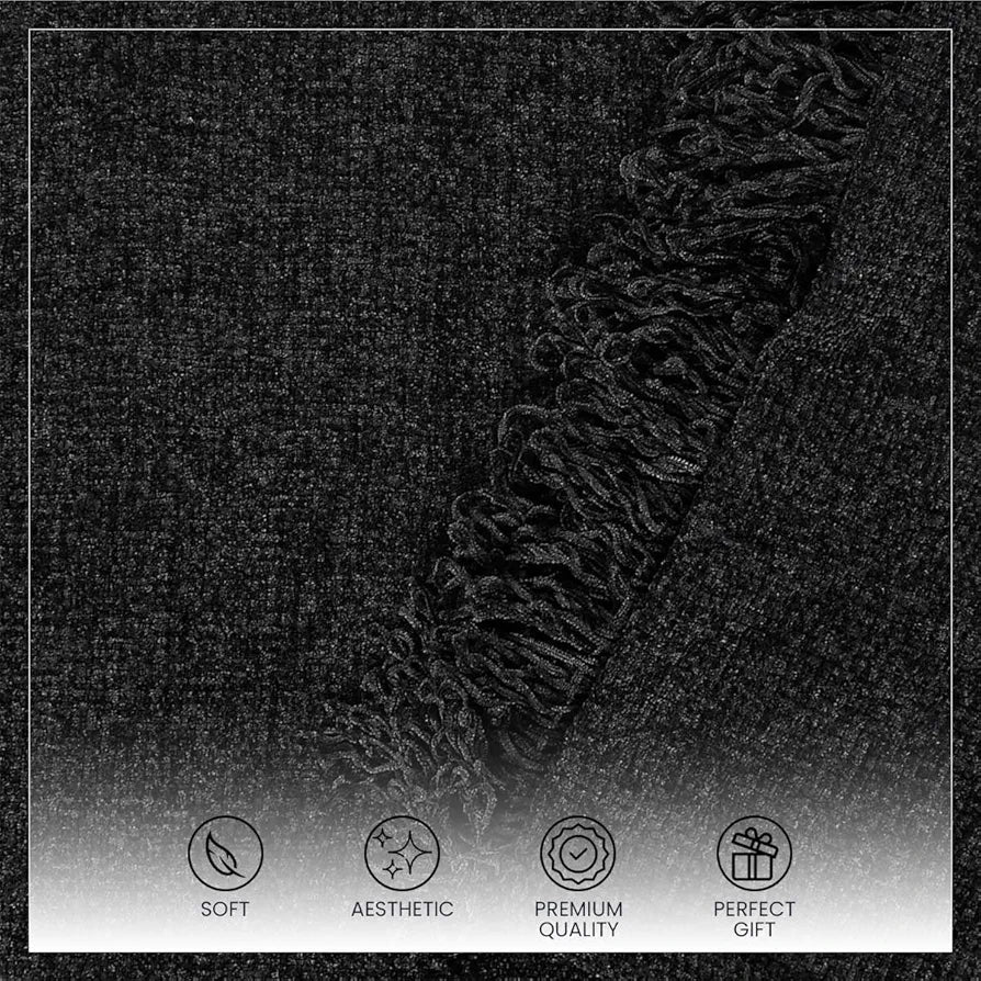 SASHAA WORLD Soft Chenille Throw | Throw Blanket for Sofa, Bed, Chair and Travel | Charcoal Throw Blanket | Pack of 1, 130 x 180 cm