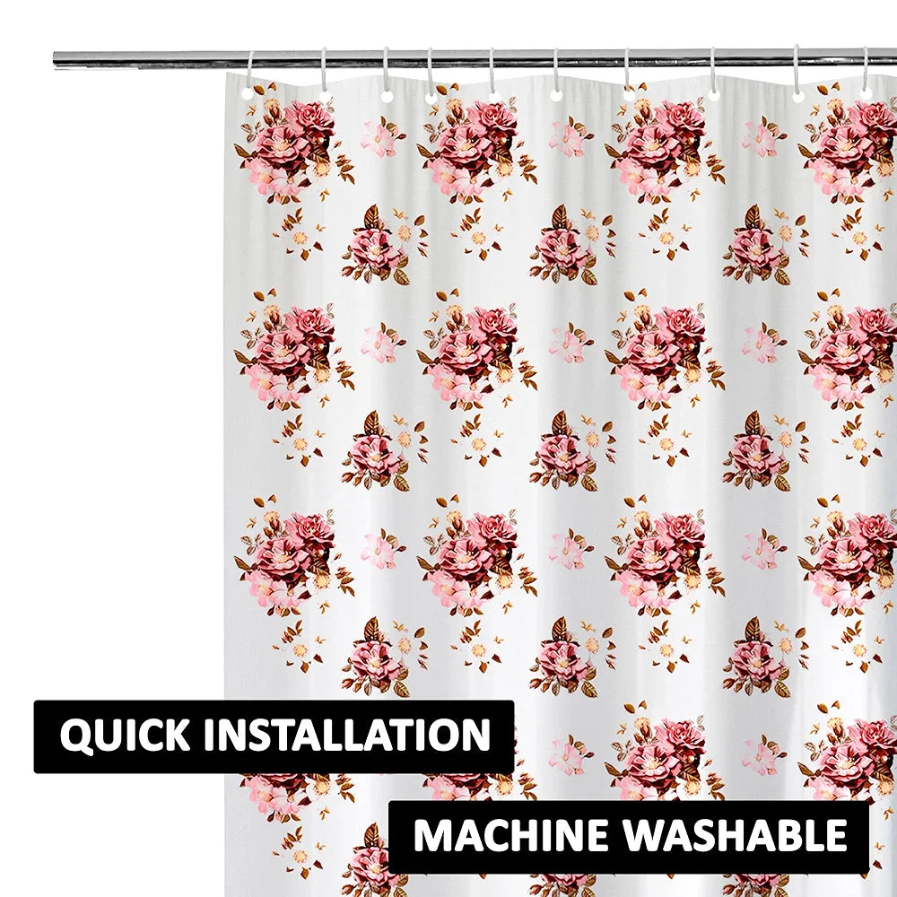 Kuber Industries Shower Curtain | 7 Feet | Bathroom Shower Curtain | AC Curtains | PVC Waterproof Window Curtain | Curtains for Bathtub | 8 Rings Curtain | Pink Flower | Transparent