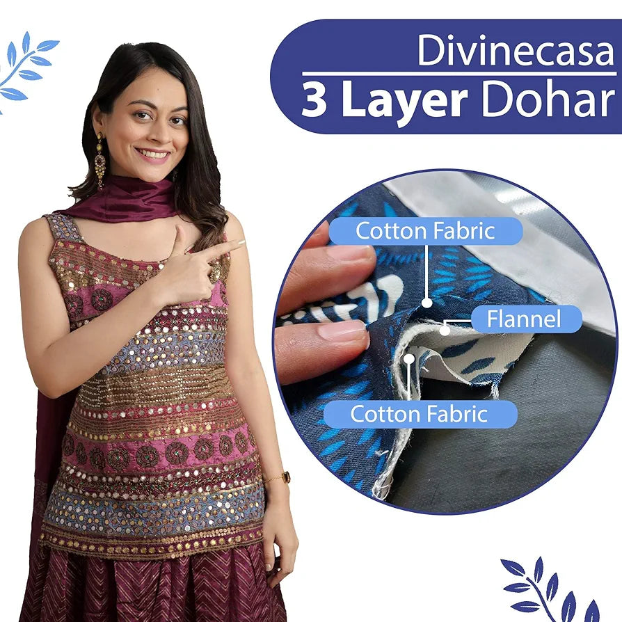 Divine Casa Floret 100% Cotton Single Dohar | 120 GSM | Soft & Lightweight Throw Blanket | Cozy & Breathable Bedding | All-Season Comfort | 210 x 140 CM, Dazzling Blue
