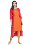 Janasya Women's Orange Jacket Style Poly Crepe Kurta - XL