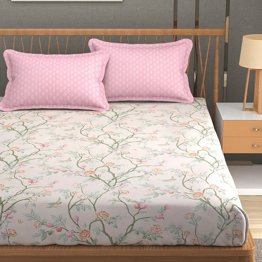 FRESH FROM LOOM Floral XXL Microfiber Soft Cotton King Size Bedsheet for Double Bed 2 Pillow Cover | 240 TC King Size Soft Bed Sheet |Hypoallergenic Anti Fade Bed Cover 