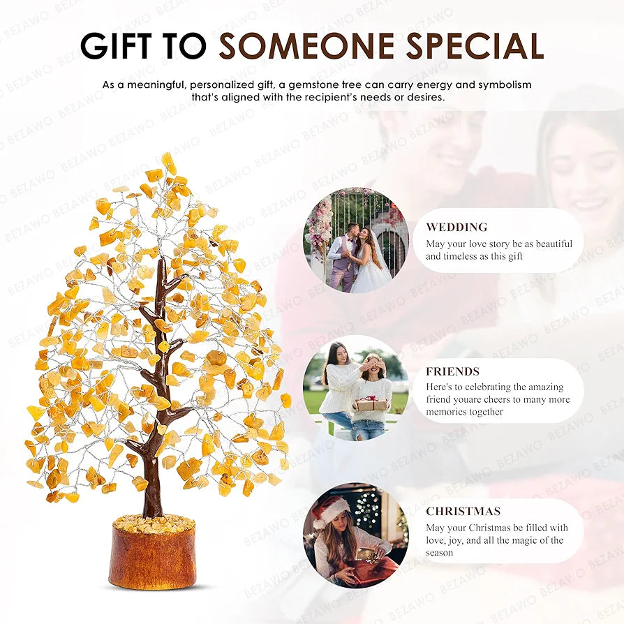 BEZAVO Yellow Aventurine Crystal Tree – Artificial Tree for Home & Office Decor | Good Luck Tree for Living Room & Hall | Ideal Gift for Men & Women – Anniversary & Birthday 