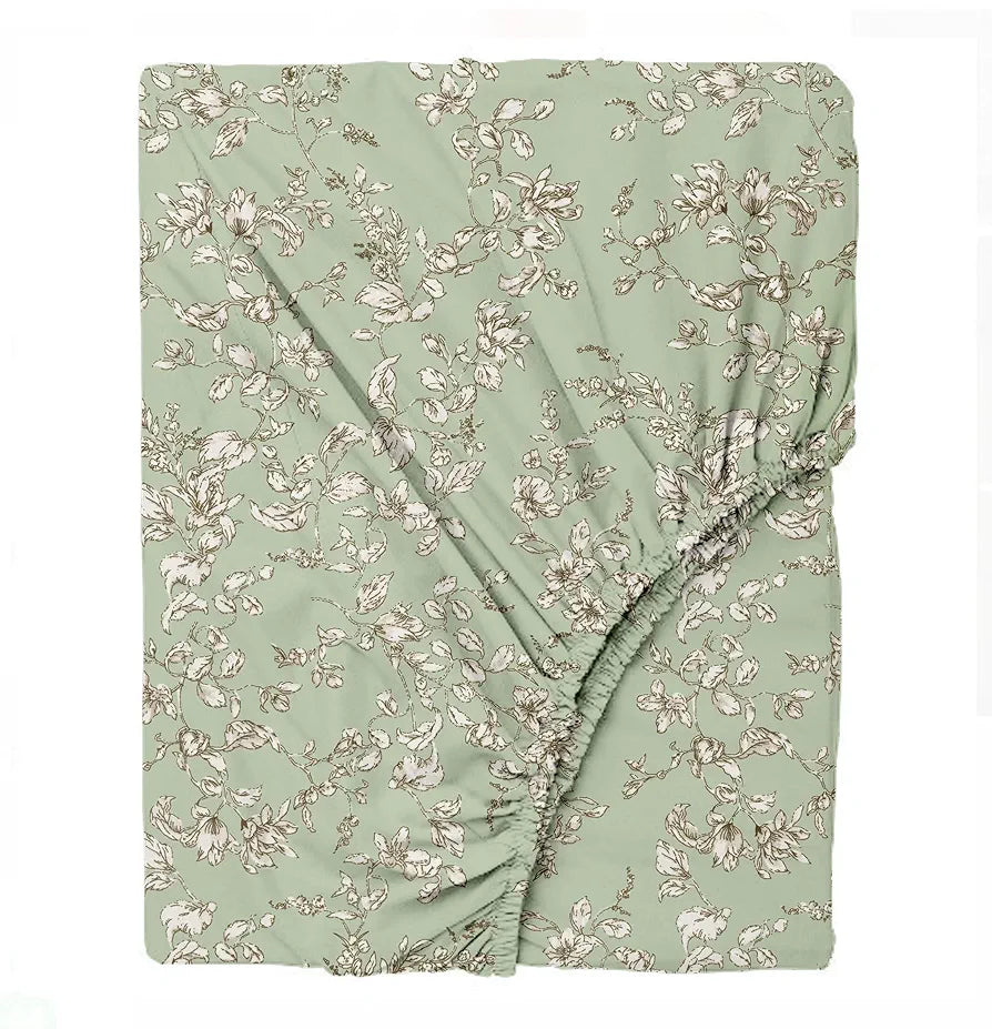 Trance Home Linen 100% Percale Cotton 210 TC Bedsheet | Queen Size Printed Fitted Bedspread with 2 Pillow Covers 