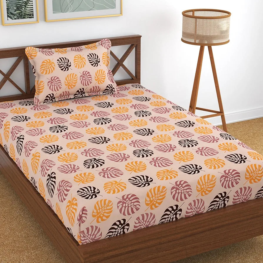 Homefab India 180 TC Microfiber Single BedSheet with 1 Pillow Cover - Orange