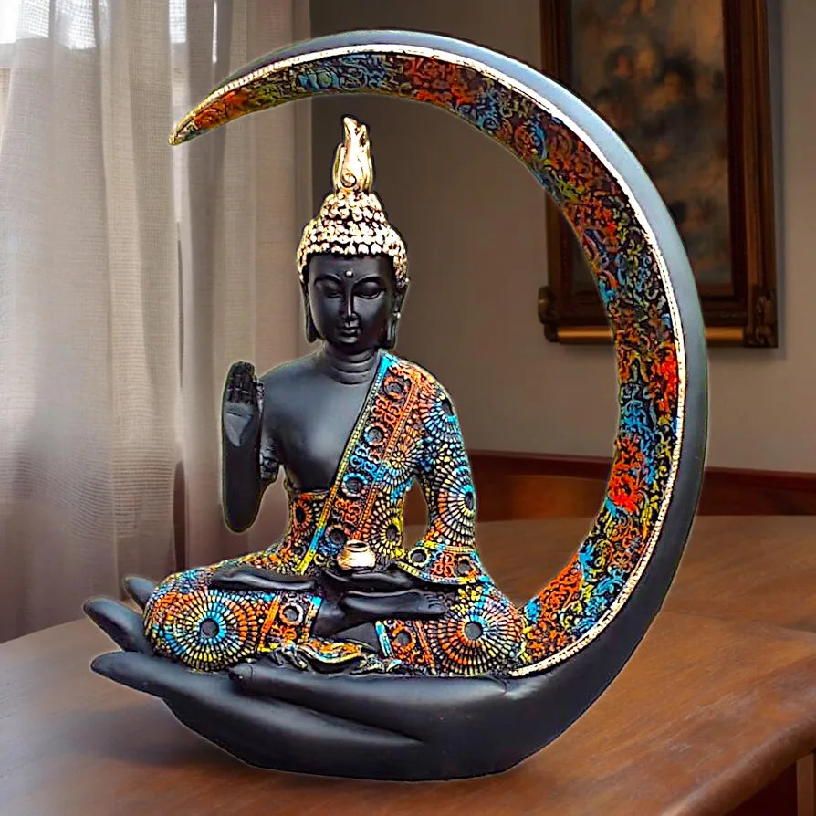 NEELAYA Buddha Showpiece Polyresin Idol for Home Decor, Vastu, Office Desk, Zen Centerpiece, Spiritual Gift & Housewarming, 23 cm Black Multicolor
