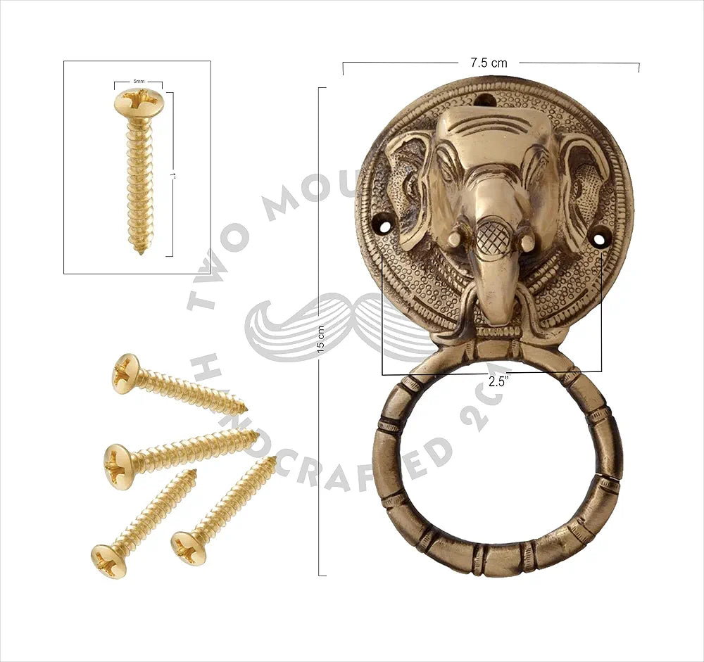 Two Moustaches Elephant Face Brass Door Knocker