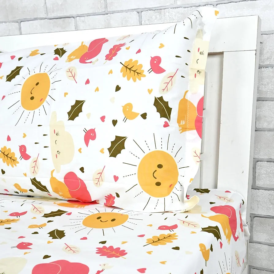 Divine Casa 144 TC 100% Cotton Single Bedsheet with 1 Pillow Cover | Skin-Friendly Fabric for Everyday Comfort | 223 X 145 CM | Abstract Pattern | Marlin White