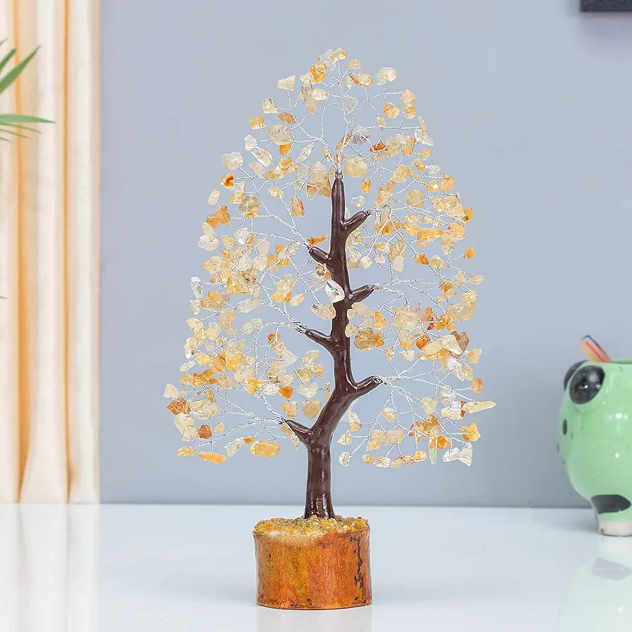 HindCraft Citrine Chakra Crystal Tree Good Luck Showpiece for Home Decor Items Crystals Gemstones Bonsai Money Tree for Good Luck, Decoration Gift Item, Silver Wire, 10-12 inch