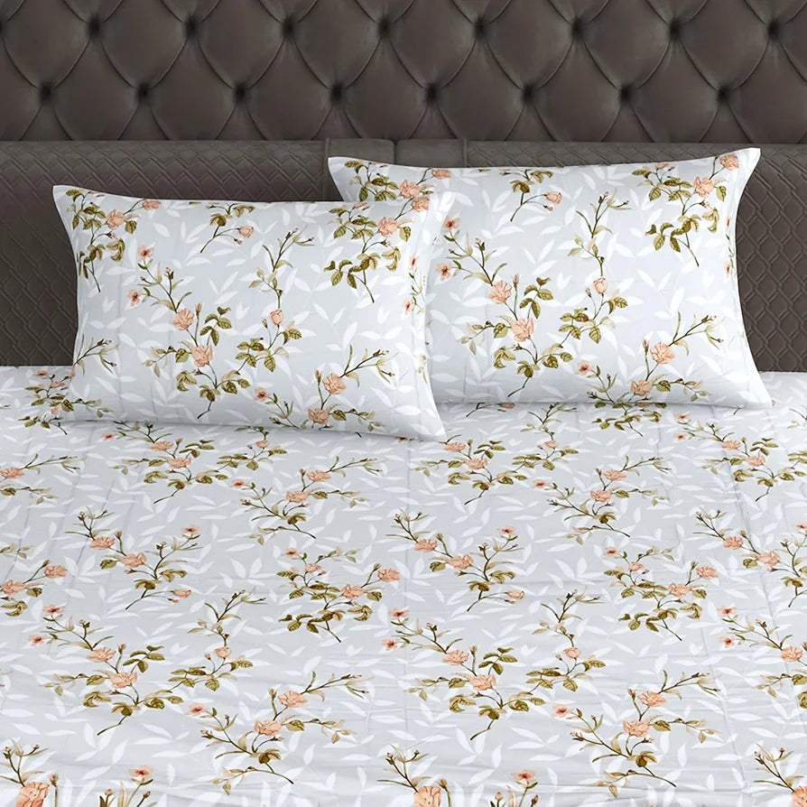 Divine Casa 200 TC 100% Cotton King Size Bedsheet | 270 x 270 cm | Premium Soft Fabric | Elegant Design for Modern Bedroom Decor | Includes 2 Pillow Covers