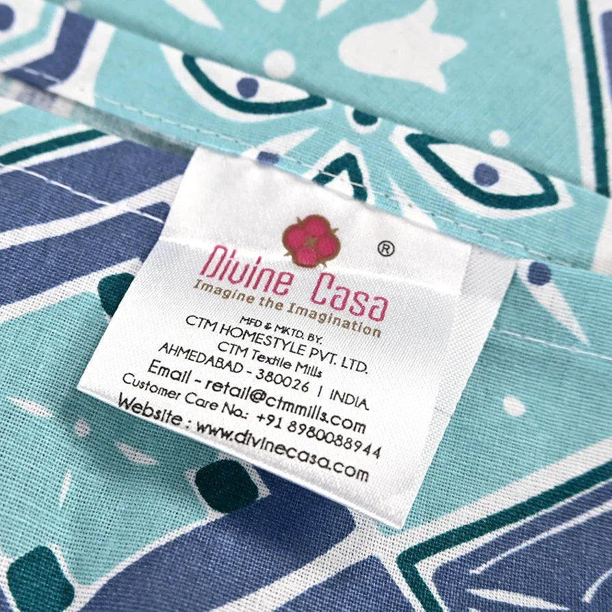Divine Casa 144 TC 100% Pure Cotton Single Size Bedsheet with 1 Pillow Cover | Soft, Durable & Skin-Friendly Fabric for All-Season Comfort & Use | Size 223 x 145 CM | Geo Nordic Hexa | Ice Aqua Blue