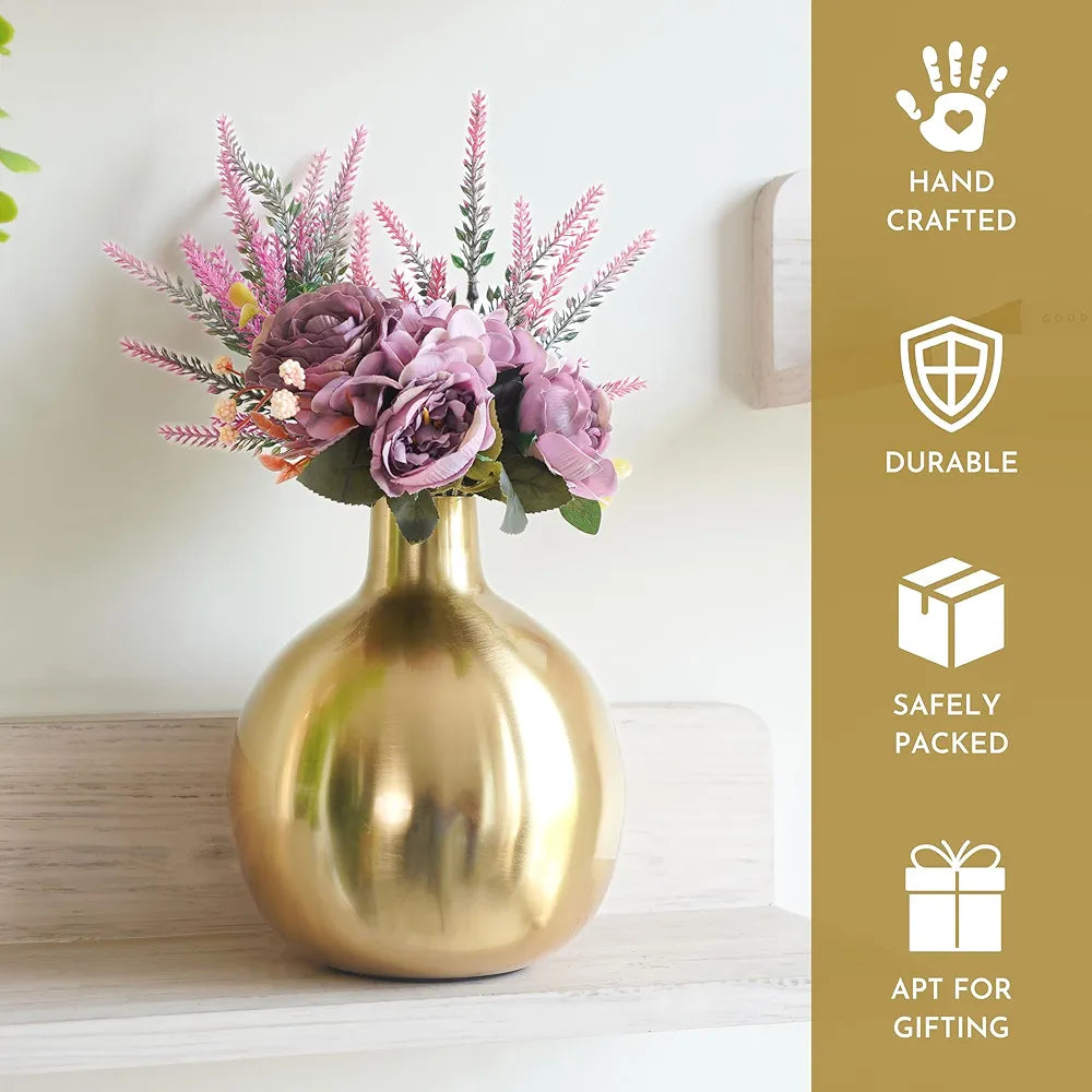 Behoma Metal Flower Vase for Home Dcor Living Room Office Wedding | Table Decorative Item for Festivals Birthday Golden Vase 1Pcs 