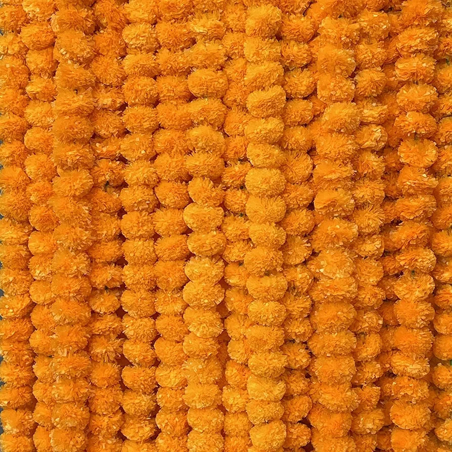 HOME BUY Artificial Marigold Flowers for Decoration Garland with Bell for Diwali & Festivals | 5 Feet Long 50 Pcs ,Multi )
