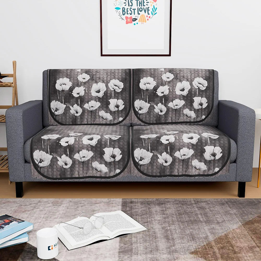 Kuber Industries Set of 4 Durable 2 Seater Sofa Cover for Living Room | Easy Machine Washable Sofe ke cover for Protection & Comfort for Home Furniture | Lotus Print - Green