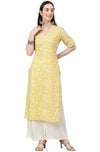 Janasya Women's Yellow Cambric Cotton Printed Straight Kurta