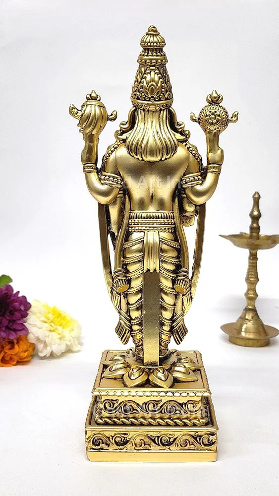 Gold Art India Lord Tirupati Balaji Gold Plated Matte Idol with Garuda for Car Dashboard | Vishnu Ji Idol for Office Desk | Venkateswara Swamy Murti for Home | Srinivasa Statue for Mandir 