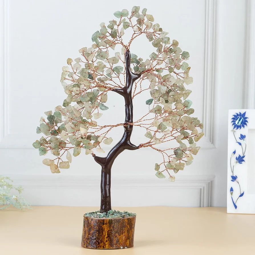 HindCraft Green Jade Crystal Tree Good Luck Showpiece for Home Decor Items Crystals Gemstones Bonsai Money Tree for Good Luck, Decoration Gift Item, Copper Wire, 10-12 inch