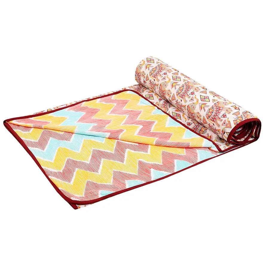 Cloth Fusion Reversible Dohar Double Bed, Soft Cotton Blend AC Blanket for Summer 