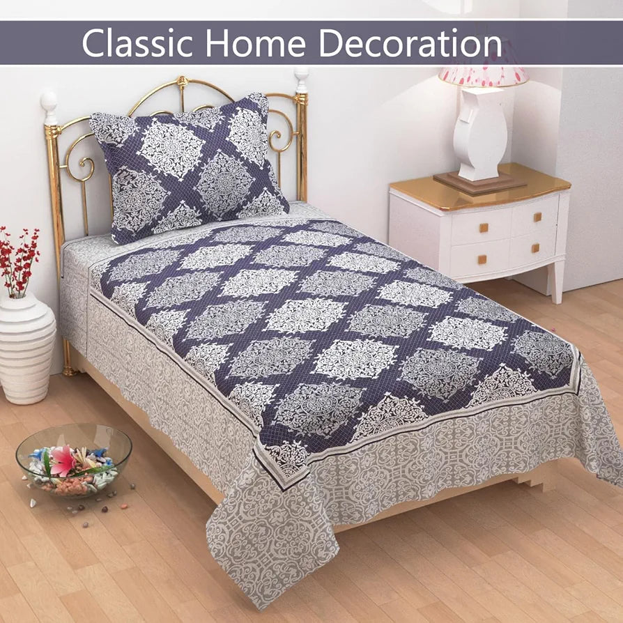 FRESH FROM LOOM Reversible Cotton Floral 300 Tc Single Bed Bedsheet - Hypoallergenic Wrinkle Free Bed Sheets With 1 Pillow Covers 