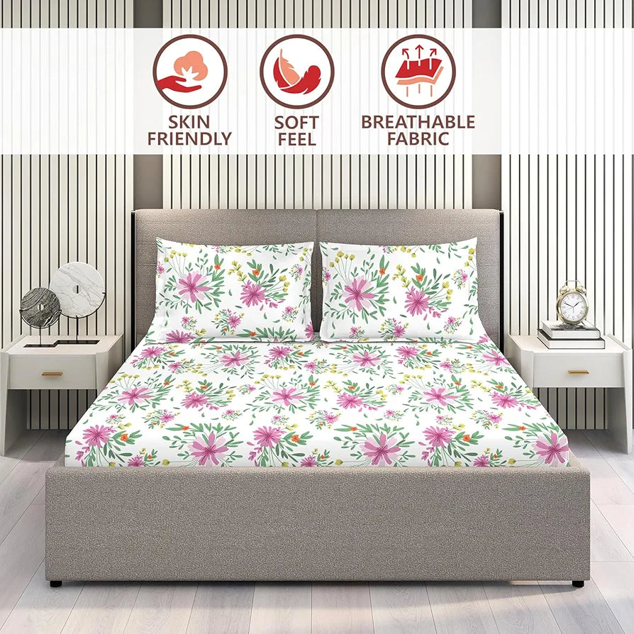 Layers Marigold 100% Cotton Bedsheet Set for All Seasons - Lightweight, Moisture Absorbent, Machine Washable & Easy to Care - Gift for Housewarming & More - 144 TC - King Size 