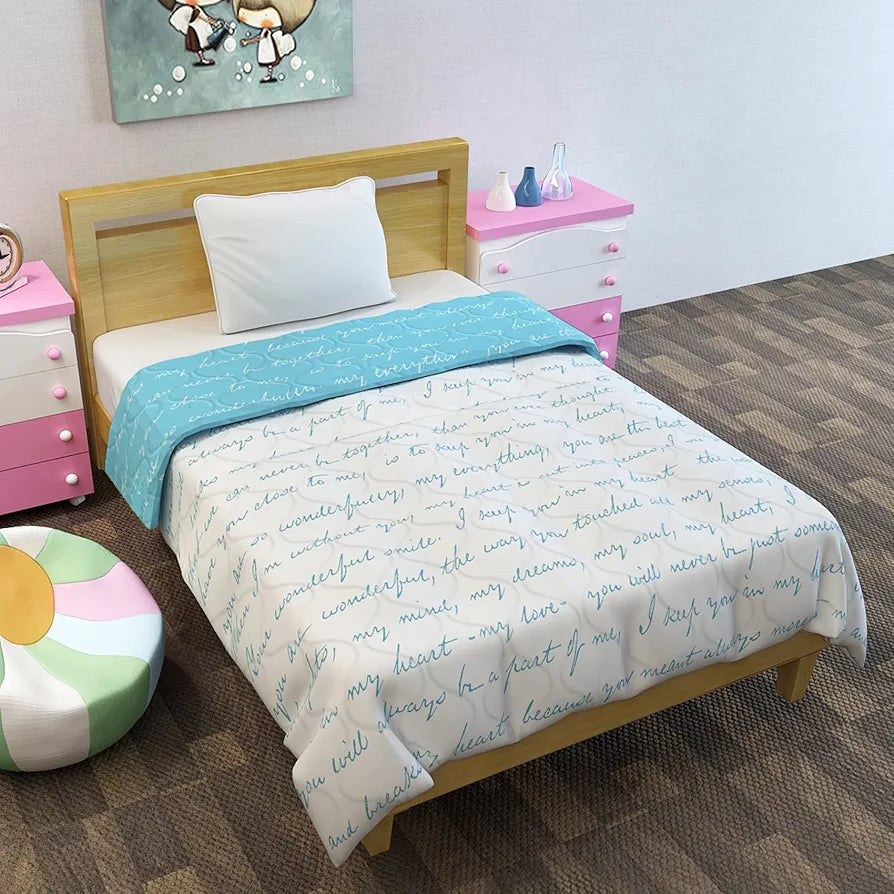 Divine Casa 120 GSM Microfiber Reversible Kids Single Bed Comforter | Ultra-Soft Toddler Blanket | Lightweight & Cozy | All-Season Bedding for Babies & Kids | 135 x 100 cm, Blue Topaz
