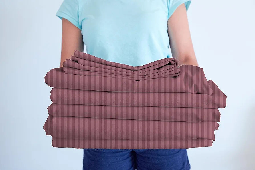 HOMEKART Premium Cotton 210Tc Elastic Fitted Bedsheets with 2 Pillow Covers,King Size Bed with All Around Elastic Wrinkelfree Supersoft Striped Pattren Breathable |Size-78 x72+10 inches |Pink, 210 TC