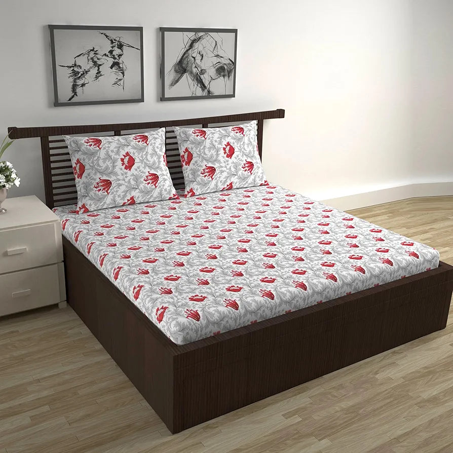Divine Casa 144 TC 100% Cotton Bedsheet for Double Bed with 2 Pillow Cover 