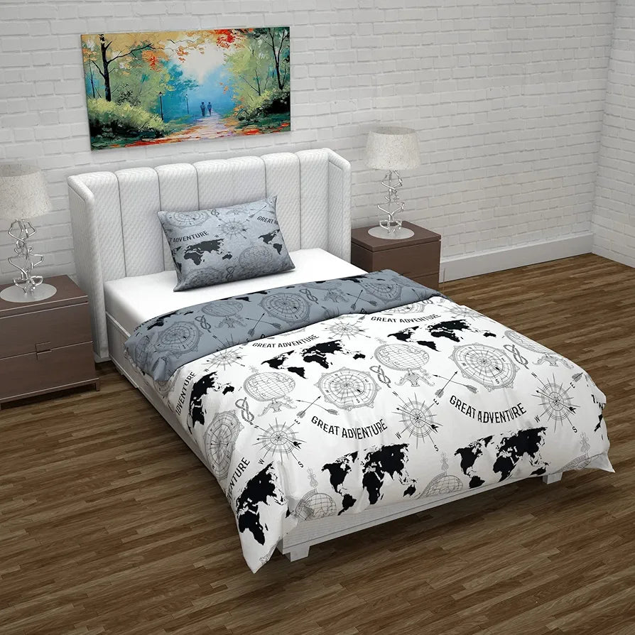 Divine Casa Microfiber Reversible Single Bed AC Duvet Cover with 1 Pillow Cover for Quilt/Comforter/Blanket - Grey & White