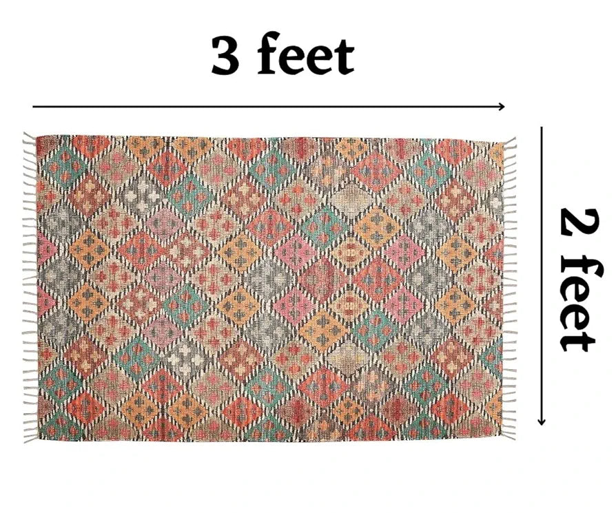 HOMADORN Handmade Sustainable Printed Modern Dhurrie/Rugs/Carpet upcycled from Scrap Fabric for Living Room/Bedside Runner for Enhanced Decor 